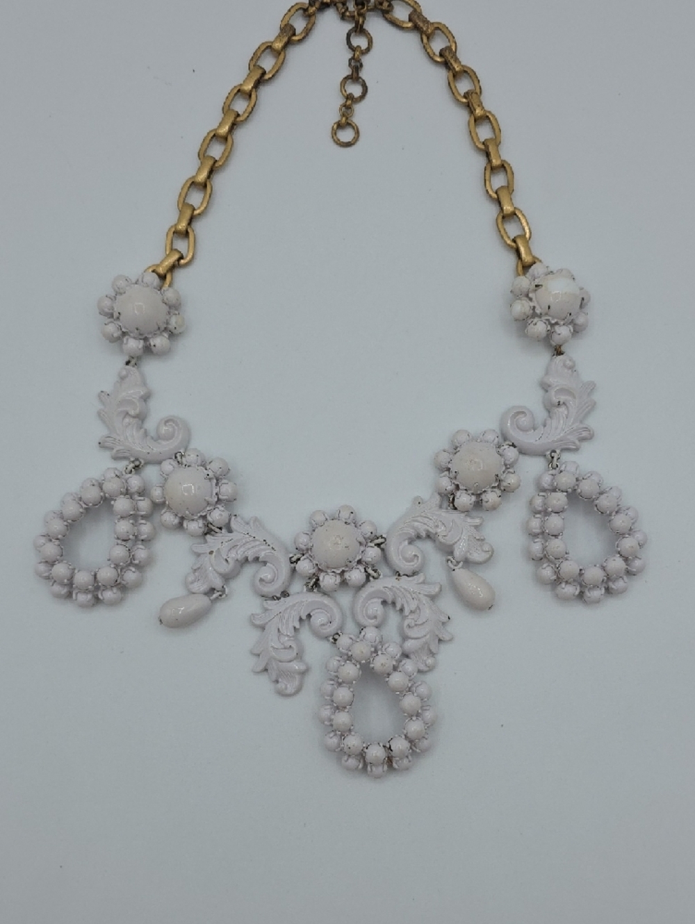 J. Crew White Floral Bib Necklace with Gold Chain - Picture 7 of 11